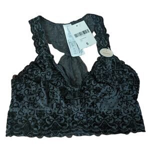 Forever21 Bralette Small Black Velour Accent Lingerie Racerback Intimate Printed